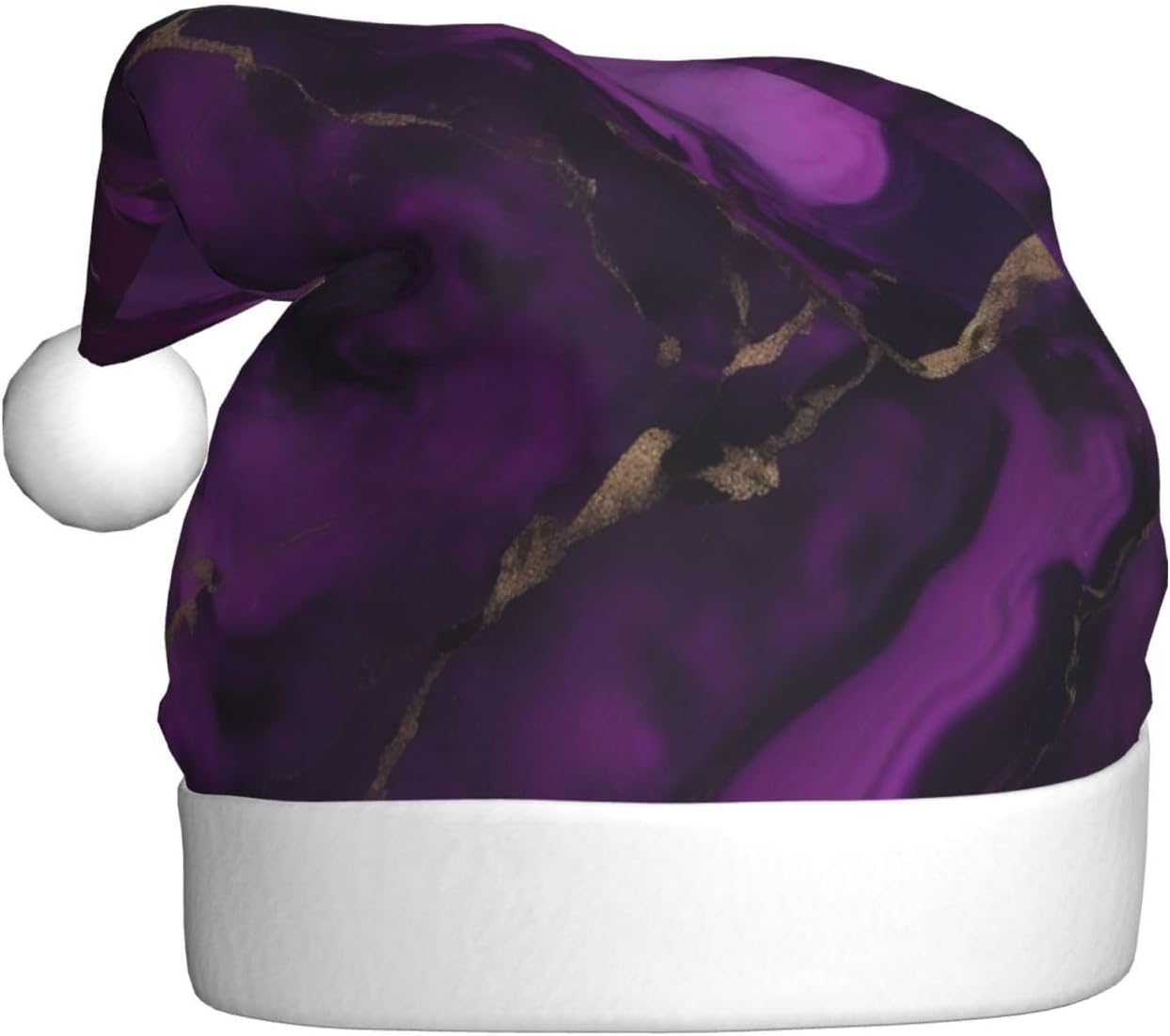 QINZHENG Dark Purple Marble Print Santa Hat