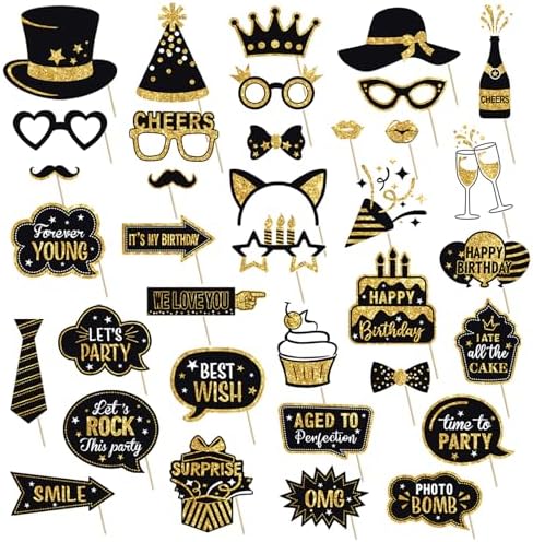 JOJO FLY 36 Pcs Birthday Photo Booth Props Kit
