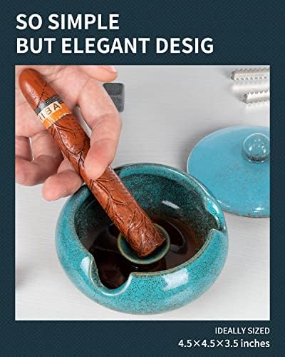 Ceramic Ashtray with Lid Windproof Cigar Holder for Home Office Outdoor