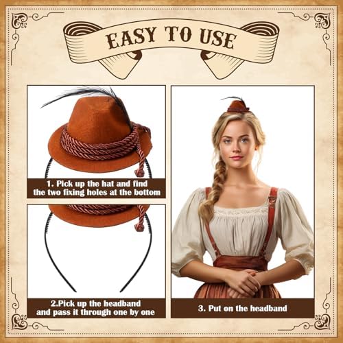 4 Pcs Oktoberfest Headbands with Feathers for Costume Party