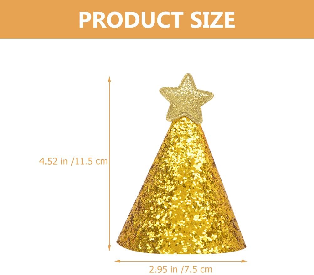 8pcs Golden Star Cone Party Hats with Glitter Ribbons