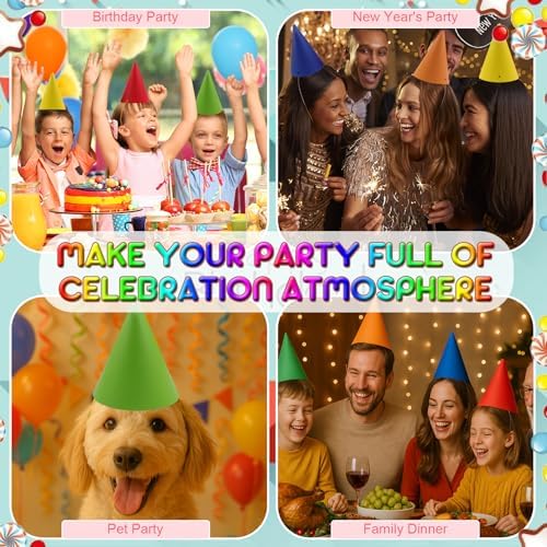 20 Pcs Pastel Rainbow Cone Hats with Elastic Cord