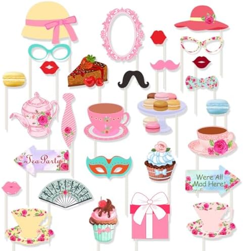 28PCS Tea Party Photo Booth Props with Stick