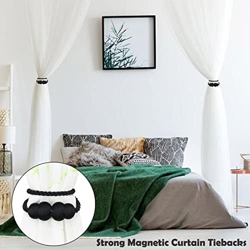 Magnetic Curtain Tiebacks 4 Pack Black Elegant Holders for Curtains