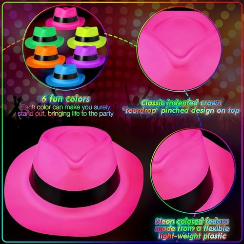 54 Piece Halloween Neon Party Kit with LED Glasses and Gangster Hats
