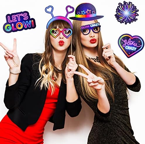 25 Piece Neon Glow Photo Booth Props Set