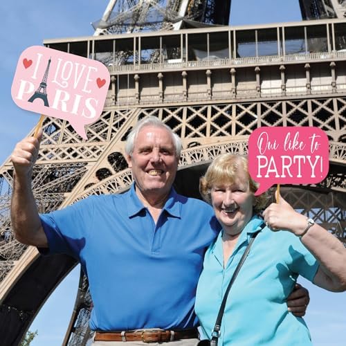 Paris Photo Booth Props 41-Pc Kit with Sign Sticks and Adhesive Pads