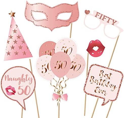 50th Birthday Photo Booth Props Kit Rose Gold
