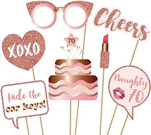70th Birthday Photo Booth Props Kit - Rose Gold Design