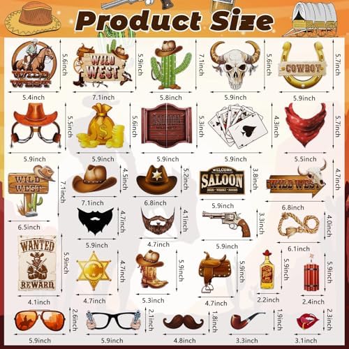 Cowgirl Cowboy Photo Booth Props 30Pcs Western Theme Decorations