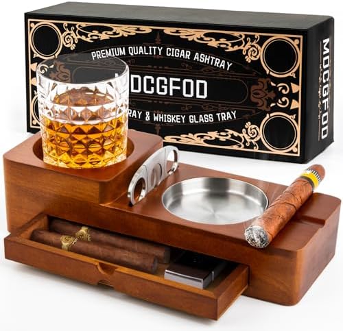 Cigar Ashtray Whiskey Glass Tray Set for Men