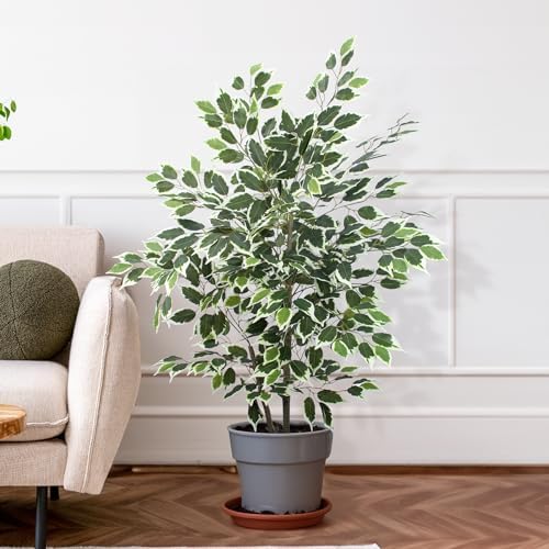 YEPDIN Artificial Ficus Tree 4 Feet Tall Silk Fake Tree with Pot