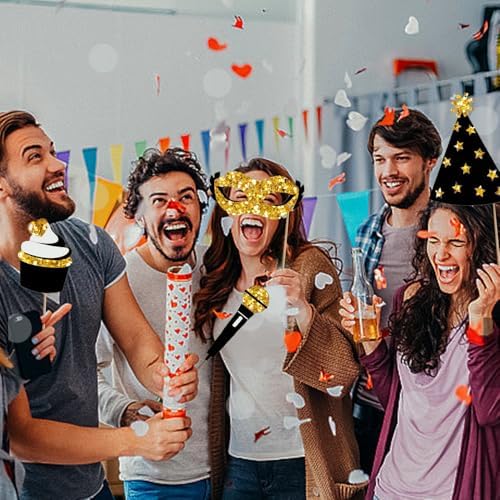 Black and Gold Party Photo Booth Props Set 24 Pieces