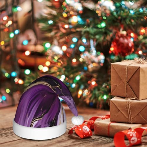 QINZHENG Personalized Santa Hat with Dark Purple Texture Marble Print