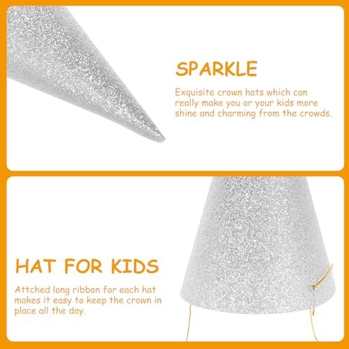 Birthday Cone Hats 12pcs Silver Party Headwear