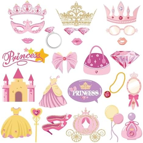 25Pcs Princess Photo Booth Props With Stick