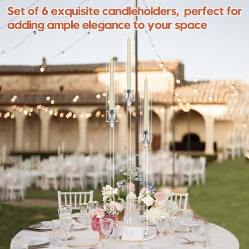 6 Set 3 Arm Clear Candelabra Candle Holder