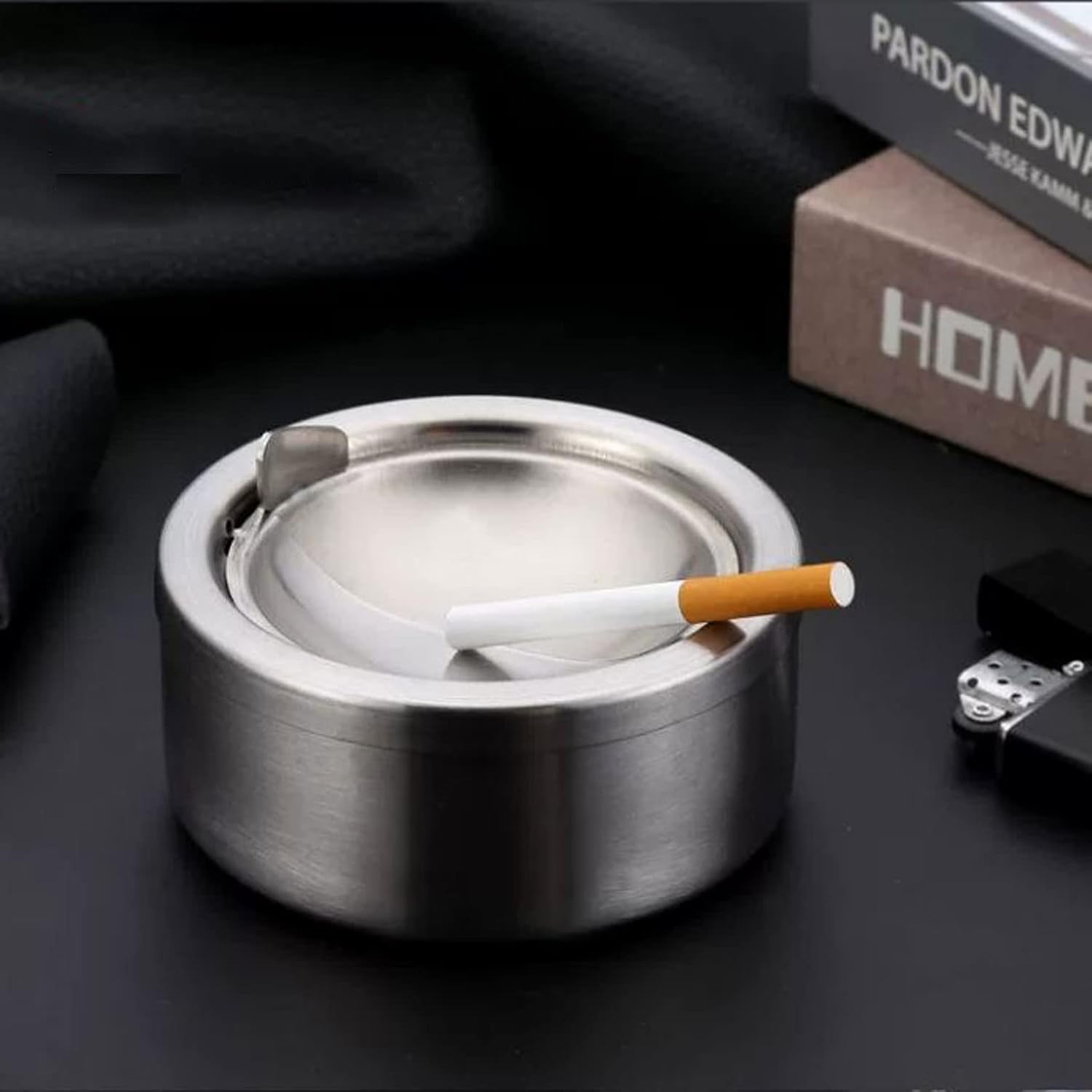 Nescope Windproof Stainless Steel Ashtray with Flip Top Lid