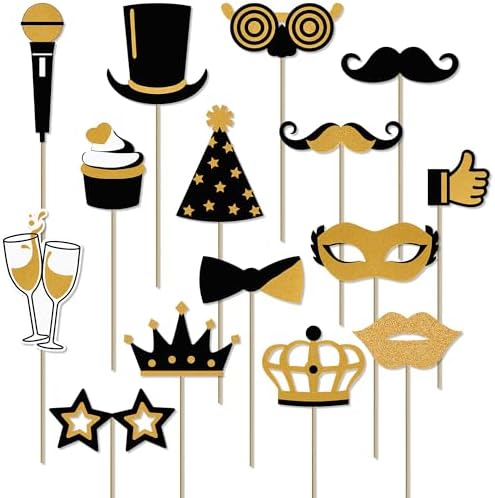 24PCS Funny Photo Booth Props Set Black Gold