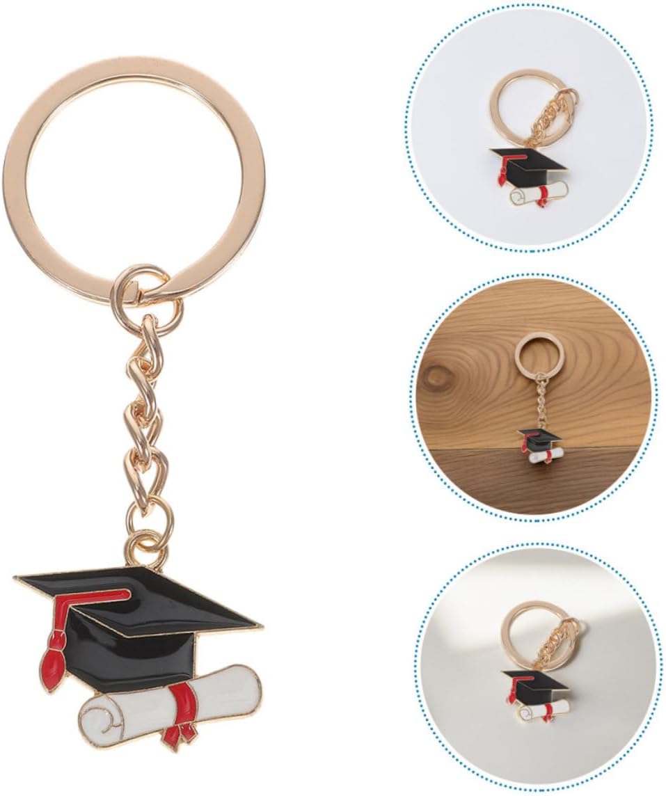 10Pcs Graduation Keychain Charms Metal Cap Keyrings