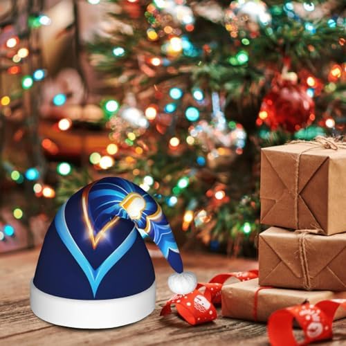 QINZHENG Sky Blue Heart Print Santa Hat for Women