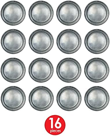 Beistle 16 Piece Disposable Pewter Plates 9 Inch Gray Medieval Party