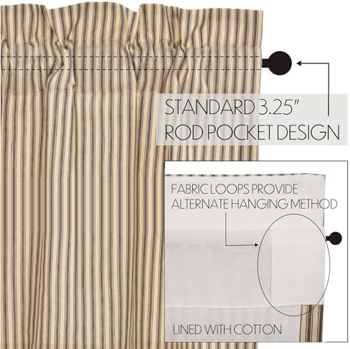 VHC Brands Charcoal Striped Swag Curtains 36 Inch