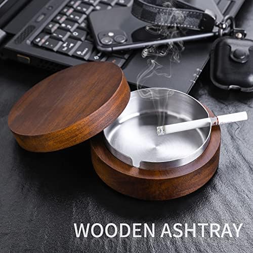 Wooden Ashtray with Lid and Stainless Steel Liner