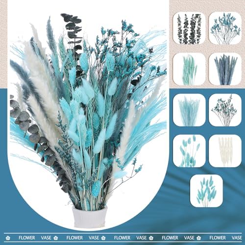 120 Pcs Blue Dried Pampas Grass Decor Bouquet