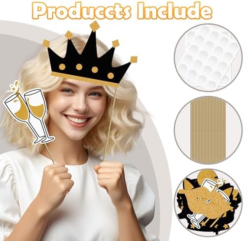24PCS Funny Photo Booth Props Set Black Gold