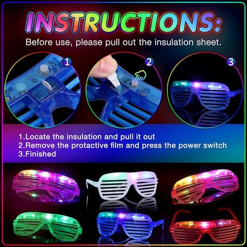 54 Piece Halloween Neon Party Kit with LED Glasses and Gangster Hats