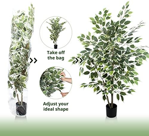 YEPDIN Artificial Ficus Tree 4 Feet Tall Silk Fake Tree with Pot
