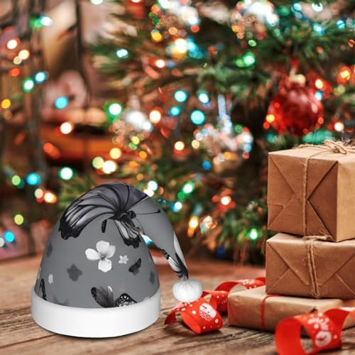 Gray Teal Butterfly Christmas Santa Hat Plush