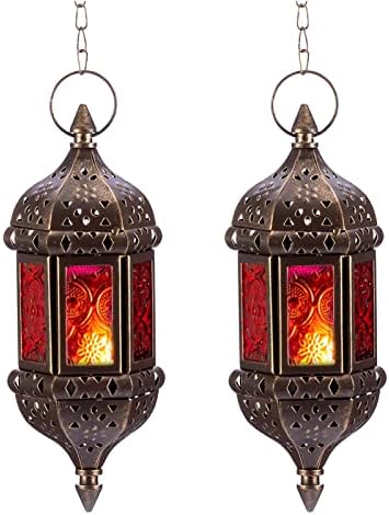 NUPTIO 2 Pcs Hanging Hexagon Candle Lantern Holders