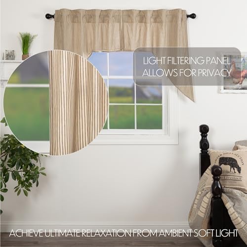 VHC Brands Charcoal Striped Swag Curtains 36 Inch