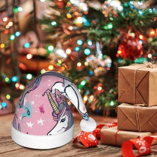 Unicorn Print Santa Hat with LED Lights for Adults