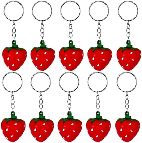 10 Pcs Strawberry Keychain Keyring Charm for Party Favors