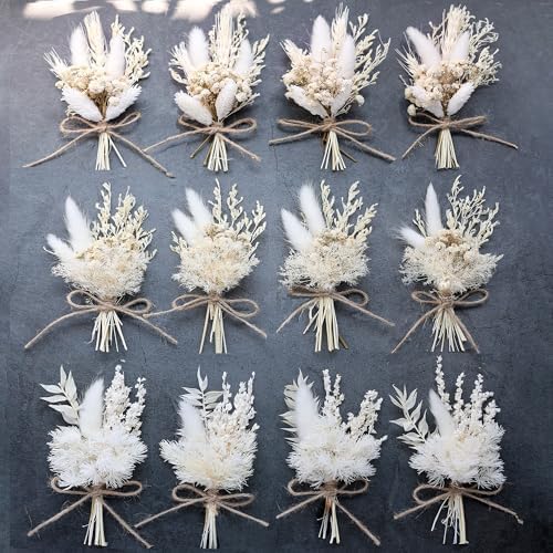 Mini Dried Flower Bouquet Set 12 Pcs White