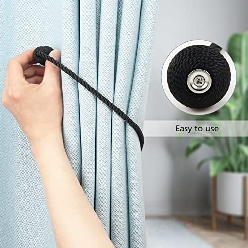 Magnetic Curtain Tiebacks 4 Pack Black Elegant Holders for Curtains