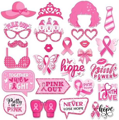 25pcs Breast Cancer Awareness Photo Booth Props with Stick