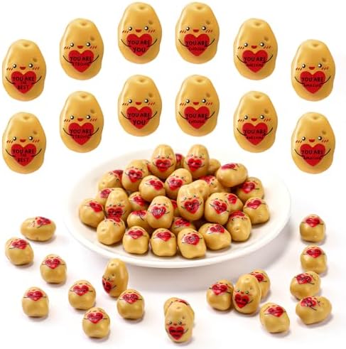 60 Pcs Heart Resin Potato Decor with Positive Messages