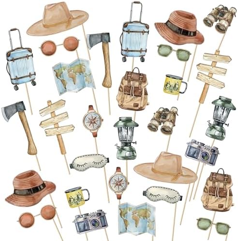 30Pcs Let The Adventure Begin Travel Themed Party Centerpieces Sticks Photo Booth Props