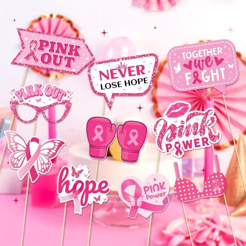 25pcs Breast Cancer Awareness Photo Booth Props with Stick