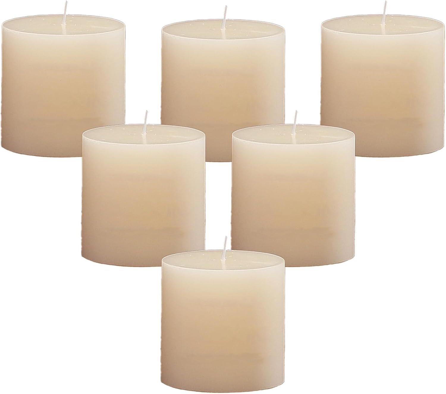 NICOLEKAY Pillar Candles Set of 6 Unscented Dripless 3x3 Ivory