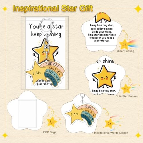 Henoyso 36 Sets Rainbow Star Keychain Bulk