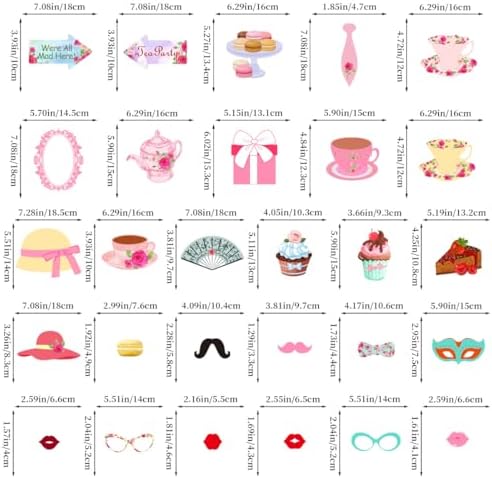 28PCS Tea Party Photo Booth Props with Stick