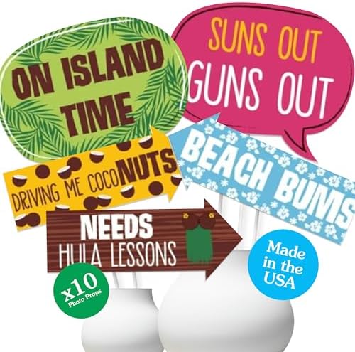 Funny Tiki Luau Photo Booth Props Kit - 10 Piece