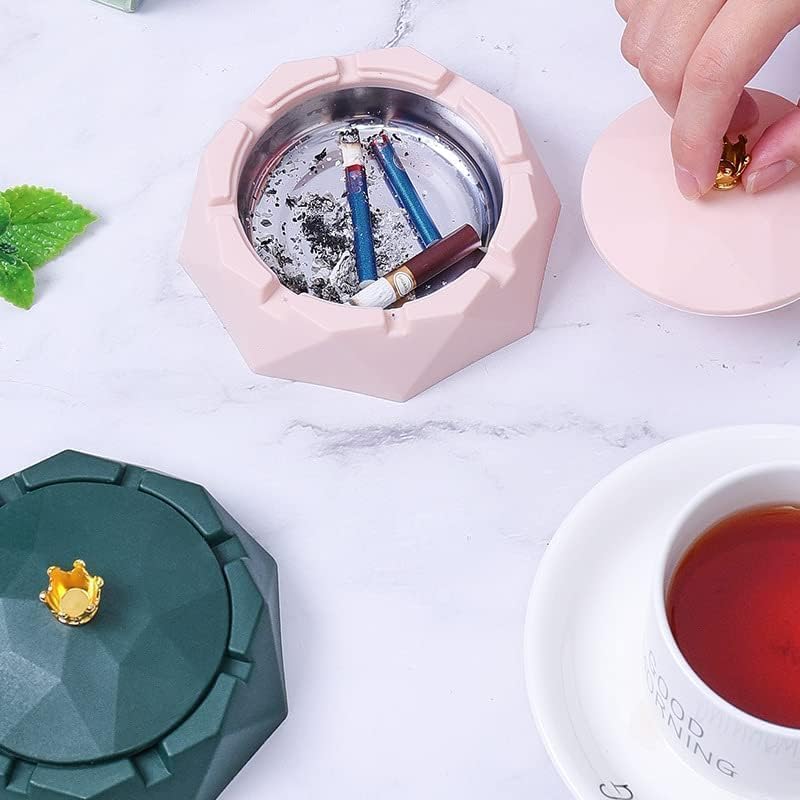 Pink Crown Stainless Steel Ashtray with Lids