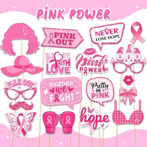 25pcs Breast Cancer Awareness Photo Booth Props with Stick