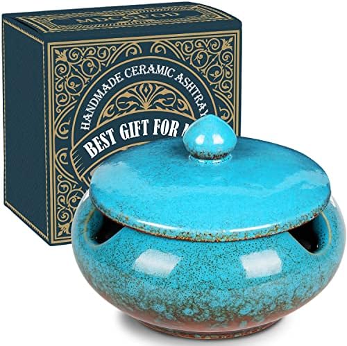 Ceramic Ashtray with Lid Windproof Cigar Holder for Home Office Outdoor